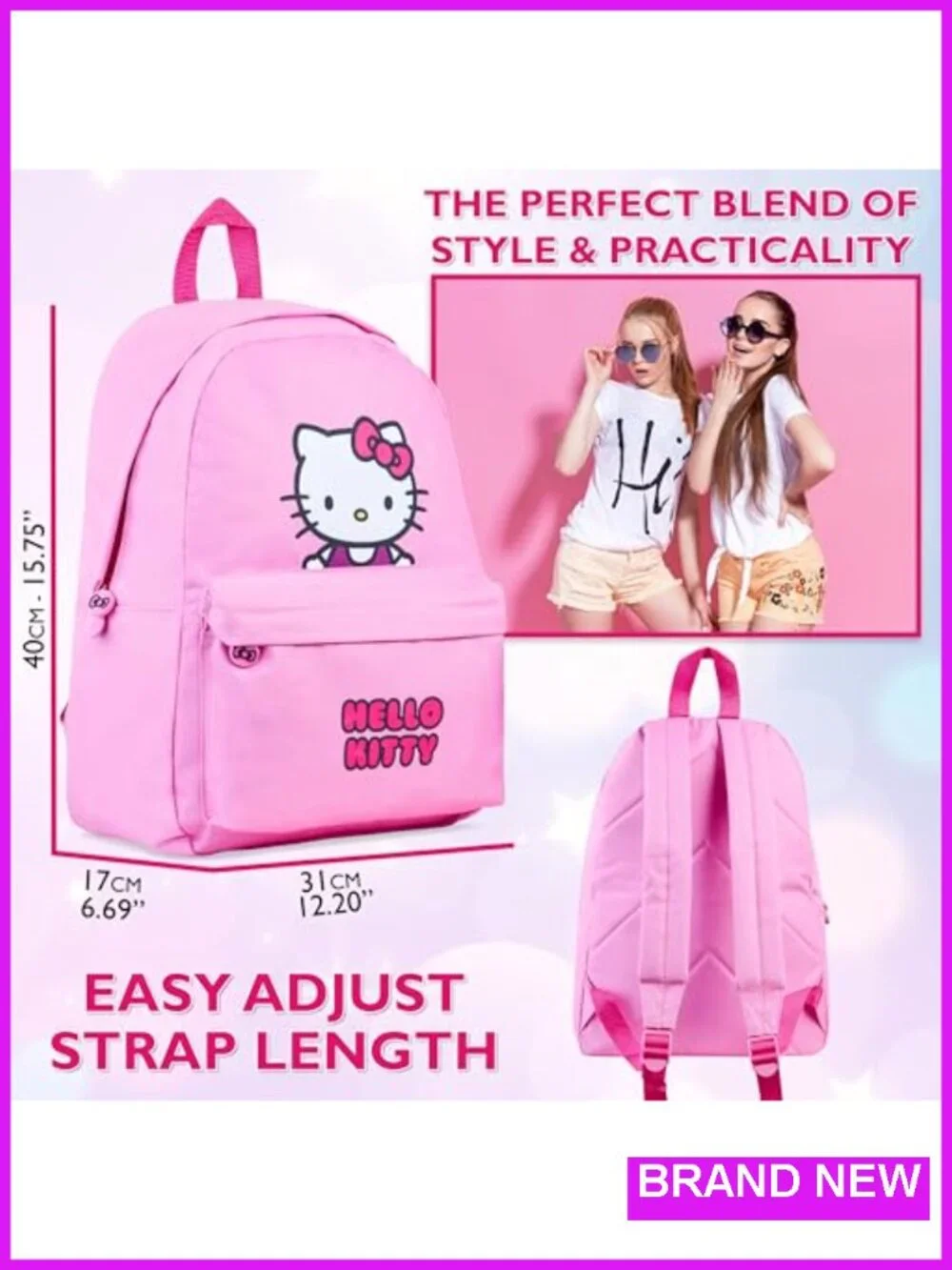 Kids Backpack with Front Zippered Pocket and Adjustable Straps